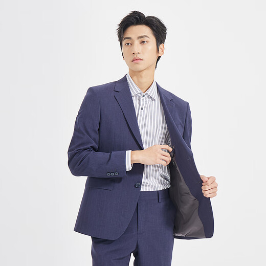 Lilang Youth Business Men's Double Elastic Suit Suit Men's Striped Easy-Care Suit Formal Two-piece Set Dark Blue (1SA) 175A