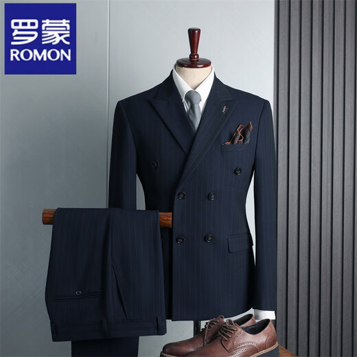 Romon (Romon) Blue двухбортный костюм мужской формальная одежда British Fashion Wedding Best Suit Business Casual Suit.