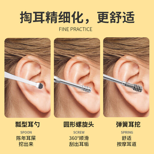 Imeka Ear Pick 6-piece Set Ear Picking Tool Spiral Professional Household Stainless Steel Ear Picking Tool Leather Case Thickened Ear Pick 6-piece Set 1 Set