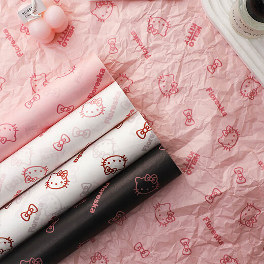 Chinese Valentine's Day hello kitty flower wrapping paper 38g small cat head printed Sydney paper lined with hand-kneaded paper Type B (10 sheets/Kate Meow Sydney paper) 50*70cm
