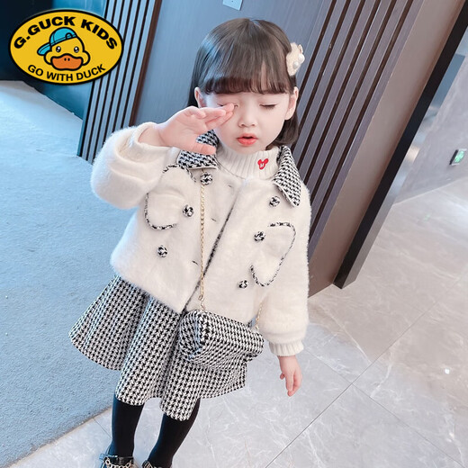 Girls Dress Autumn and Winter 2025 New Children's Clothes Western Style Winter Baby Girl Plush Skirt Fashionable Suit Black Jacket + Vest Skirt + Sweater 90 90cm