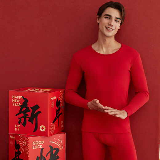 
Top Guaguagua autumn clothes and autumn pants men pure cotton underwear couple suit ZY12001 Chinese red men (round neck) 190