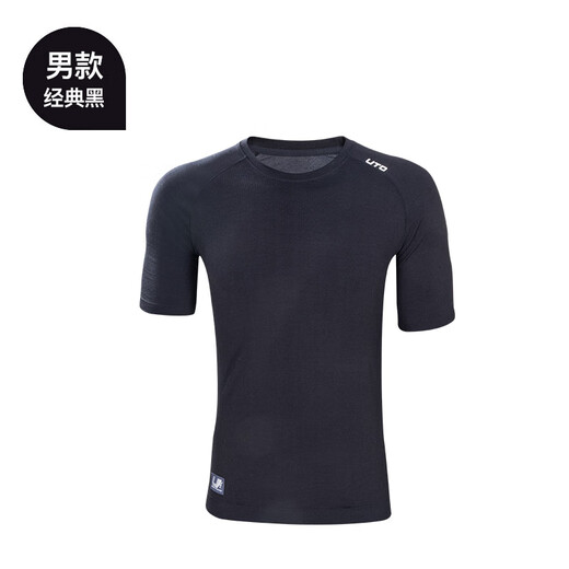 UTO Merino Wool Quick-Drying Short-Sleeved Sports T-Shirt Outdoor Running Hiking Top Men's Style - Classic Black XL