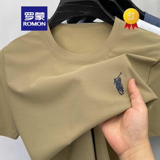 罗蒙（ROMON）夏季冰丝T恤男短袖2025新款高端刺绣保罗圆领凉感宽松半袖体恤衫 13588白色 M 【体重90-120斤】