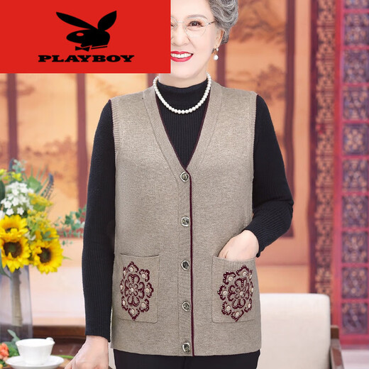 Playboy (Playboy) Venture féminine de l'âge moyen et âgé de l'âge moyen, Cardigan de vêtements de grand-mère automne et hiver