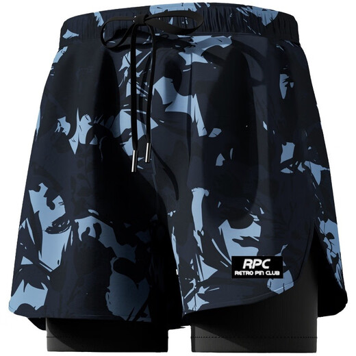 Xunliba swimming trunks men's three-piece quick-drying double-layer anti-embarrassment loose swimming trunks swimming goggles and cap set large size swimming equipment light blue print XL recommended weight 105-125 Jin Jin equals 0.5 kg