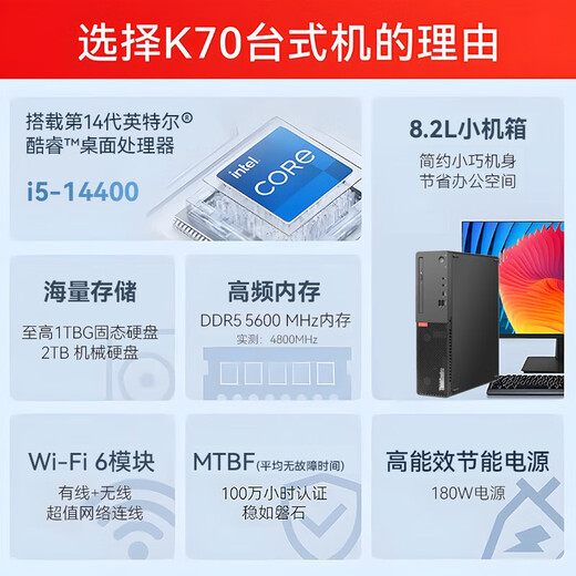 Lenovo ThinkCentre K70 Commercial Office Desktop Computer Host (Core 14th Generation i7-14700 16G DDR5 1TB SSD) 23.8 pulgadas