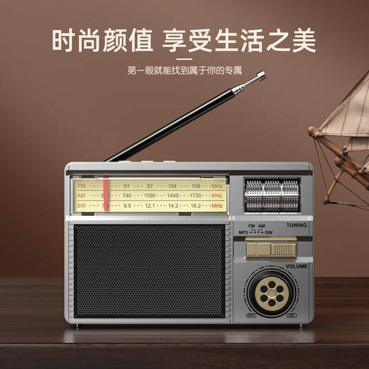 Dili Radio for the Elderly Rechargeable Solar Plug-in Card Bluetooth Mini Speaker for the Elderly 2025 New Portable Full-band FM Parents Birthday Gift Silver Gray Solar/Plug-in Card/U Disk/Bluetooth