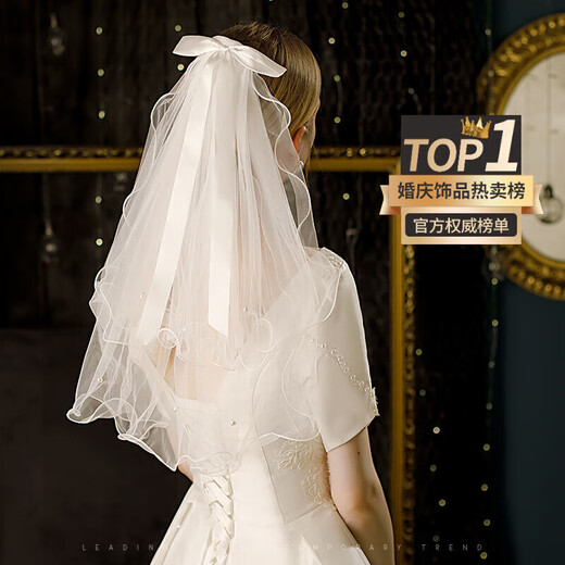 Dingjingsen super fairy ribbon bow bridal veil wedding photo collection certificate small veil wedding proposal travel photo ritual sense