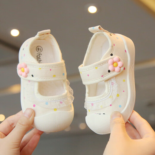 Spring and summer single shoes, breathable and sweat-absorbent, children's canvas shoes for 1-3 years old, girls' shallow sneakers, baby non-slip cloth shoes, light color, beige 21, inner length 13.5cm