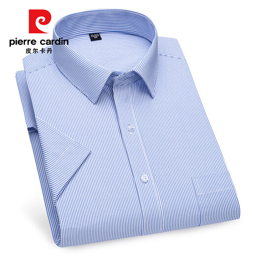 Pierre Cardin Shirt Herren High-End Pure Cotton Kurzärmelig-Sommer-Shirt Casual Business Nicht scENENDE Anti-Falten-Falten-Feste Farbe cool und komfortabel DX6630 38