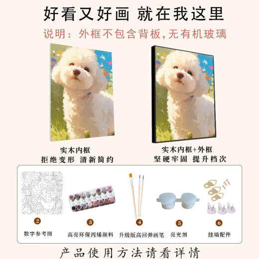 三栖虎比熊数字油画DIY填充填色手工涂色解闷狗狗油彩挂画 XH9737 50*70cm全套材料包画笔+画布+内