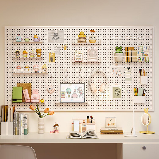 Hole board wall wall storage rack dormitory display rack hanging board study desk organization storage partition rack thickened with frame 12040cm-white