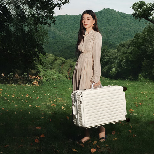 漫游行李箱拉杆箱大容量男女旅行箱铝框密码皮箱子珍珠白24英寸
