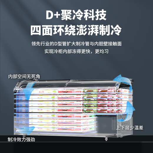 
Bingerma curved ice cream freezer commercial large capacity curved surface refrigeration and freezing dual-purpose supermarket ordering island cabinet display cabinet transparent glass horizontal refrigerator with lock 1.81m curved surface [gray] LED light-698Q