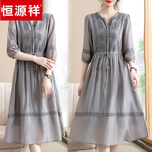 Hengyuanxiang Young Mother Mother Summer Dress Модное возраст с восстановлением нового стиля 40-50 женской юбки среднего возраста в стиле средней длины модный светло-серый XL XL
