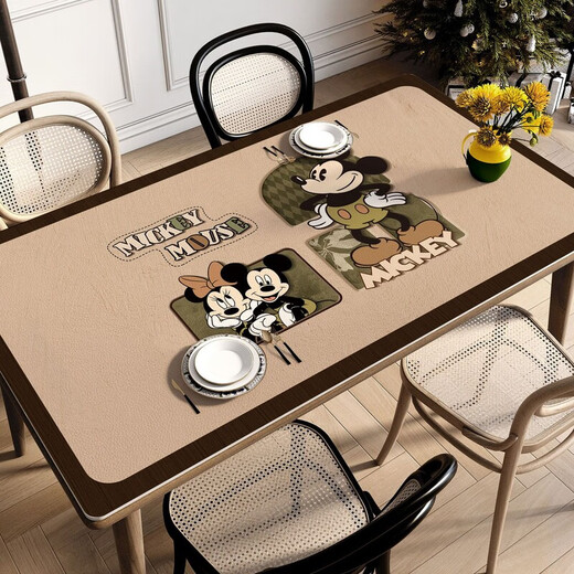 Placemat light luxury high-end Mickey Mouse cartoon dining table mat oilproof waterproof free desktop protective pad desk mat light C6636 [Super soft ecological leather] coating oilproof 70*140cm