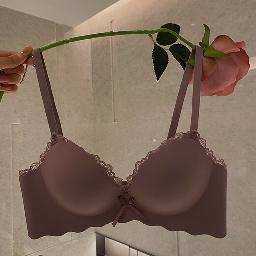 Triumph One Piece Seamless Bra for Women Small Breasts Gathering and Enlarging Secondary Breasts Anti-Sagging Bra Sexy and Comfortable Bra Set Mud Blue (Underwear + Underwear) 70A 32BC Universal Cup