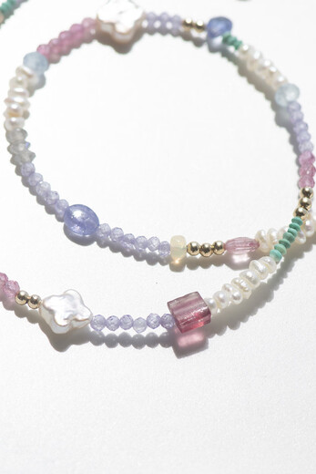 Youshu Jicai natural tourmaline pearl tanzanite turquoise American 14k gold plated original niche necklace with adjustable chain 38-45cm