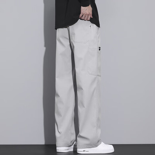 File Taiping Official Website Fang Ship Store Flag Official Website 2025 Spring and Summer New Men's Casual Trousers Working Pants Straight Loose Wide Legs Z9856 Light Gray Fn One Size XL