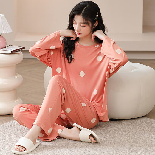 Fangpin Ice Silk Pyjamas für Frauen mit langen Ärmeln und langen Hosen Pullover Jin [Jin ist gleich 0,5 kg] Modal Long Home Freizeitanzug 3882 XXL-Code (140-160 Jin [Jin gleich 0,5 kg]) All Code