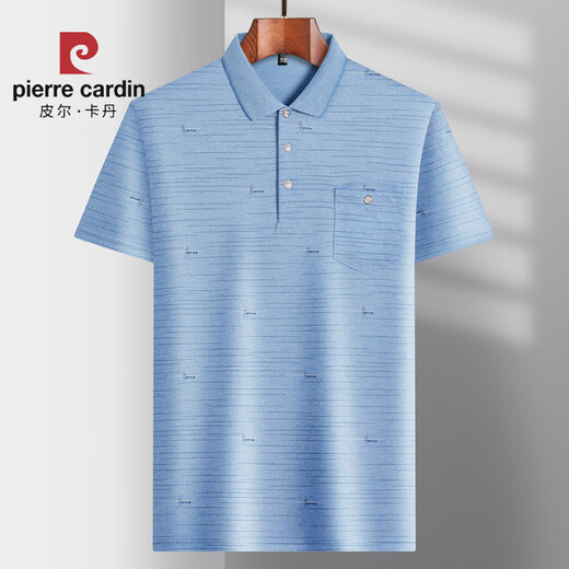 Pierre cardin middle-aged men's lapel short-sleeved T-shirt daddy suit summer thin polo shirt middle-aged and elderly ice silk half-sleeved men old man T ice silk-9923 blue real pocket M 48/165