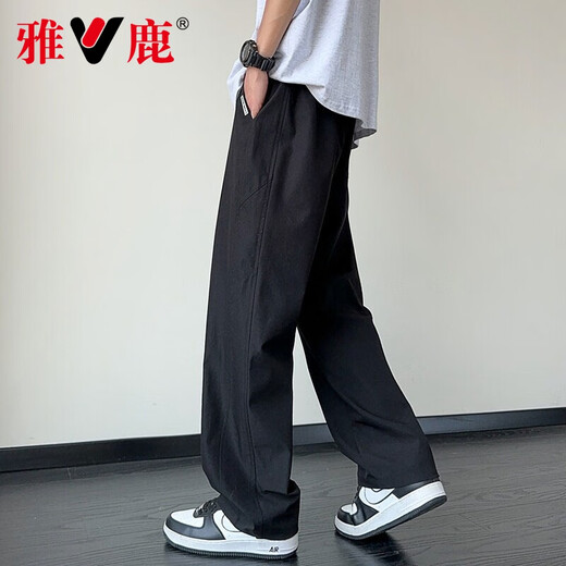 雅鹿冰丝裤子男夏季速干薄款宽松直筒休闲裤男生新款凉感运动阔腿长裤 6630卡其 XL 约125-145斤