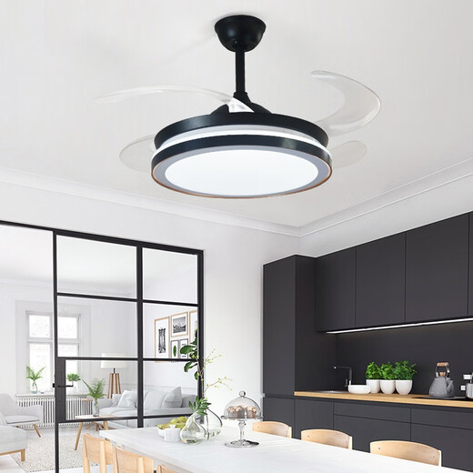 Leichte luxuriöse Kristallventilator leichte Schlafzimmer Esszimmer Unsichtbarer Decke Variable Frequenz Deckenleuchte Wohnzimmer Großer Windkraft Stille elektrische Lüfter 9274 Modell [Drei-Farben-Licht unterstützt Tmall Elf] 42 Zoll