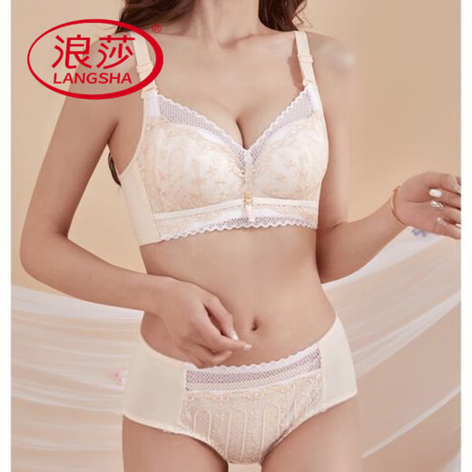 浪莎（LangSha）白色文胸套装时尚新款上薄下厚小胸聚拢轻薄显瘦无钢圈无磁内衣女 911红色套装 薄款0.5CM 四扣 75B 34