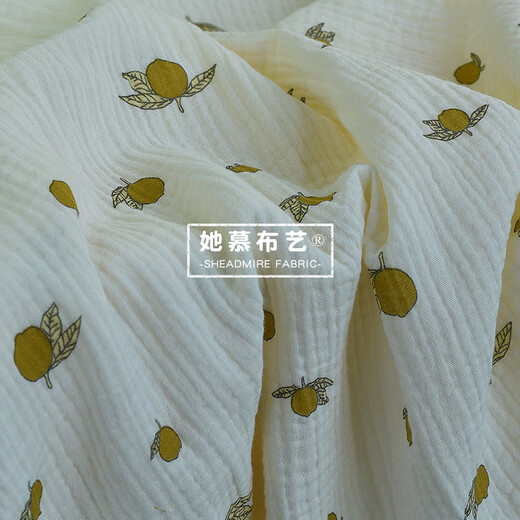Ins style Nordic pastoral small floral pure cotton double layer crepe fabric baby bath towel cover blanket saliva towel diy fabric lemon fruit (half meter price)_135 width