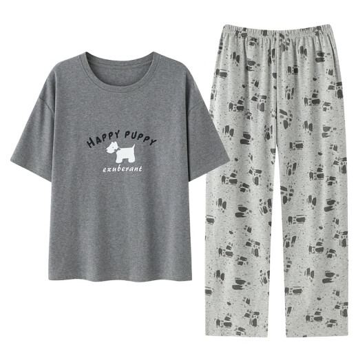 Catman (Miiow) Pajamas para mujeres Summer Algodón puro Pantalones de manga corta 2025 NUEVO Summer Grey Casual Home Clothing Conjunto YZ9713 Purple Love M 80-95Jin [Jin es igual a 0,5 kg]