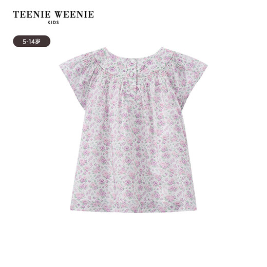 Teenie Weenie Kids Little Bear Children's Clothes Girls' Sweet Floral Round Neck Short-Sleeved Shirt Light Purple 160 cm