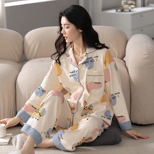 Yalu new pajamas for women in spring and autumn pure cotton women's cardigan long sleeve casual and can be worn outside home clothes cotton suit 9227 M (recommended to wear 80-100 Jin [Jin equals 0.5 kg])
