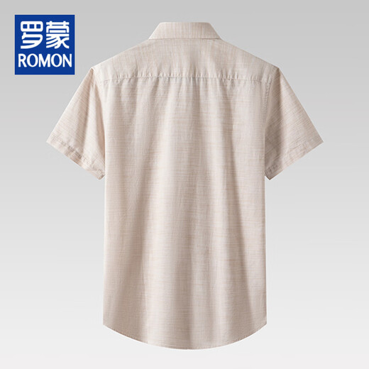 ROMON men's shirt cotton and linen breathable brand withdrawal of the bidding tail goods summer casual shirt solid color short-sleeved linen men's top Khaki S 165/84A/3895-105Jin[Jin equals 0.5 kg]