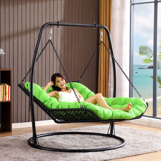 Chaise à bascule de Yusenyi, panier de suspension à double hamac, lit bleu, chaise swing extérieure, balcon, lit swing bleu suspendu pour adulte, chaise salon à bascule, blanc petit (A13821 Coussin de siège)