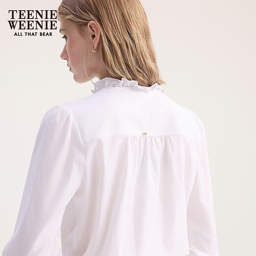 Teenie Weenie Bear Women's Shirt 2025 Autumn New Simple Elegant Girly Fungus Collar Shirt Ivory White S