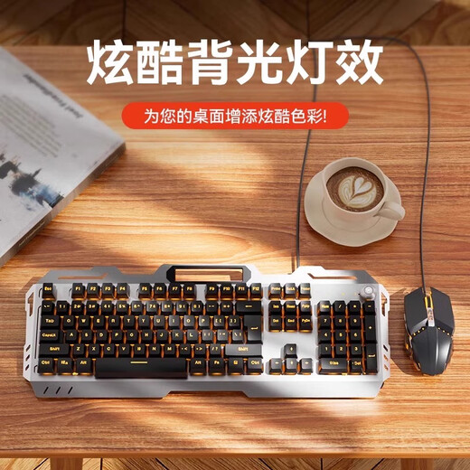 罗技（Logitech）同款键盘鼠标套装有线耳机三件套台式机电脑键鼠电竞游戏专用机械外设 黑色橙光单键盘【普通版】+电竞鼠标+游戏耳机