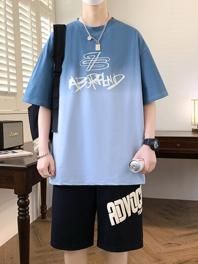 芊旻青少年2025夏季新款运动套装短袖t恤男孩-岁高中生学生帅气大童男 3523-5白色套装[短袖+黑短裤] M (约75-100斤)