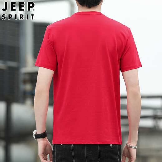 JEEP SPIRIT吉普中年爸爸休闲上衣男夏季男士短袖t恤百搭圆领短T 红色  hc=3887# 均码 m