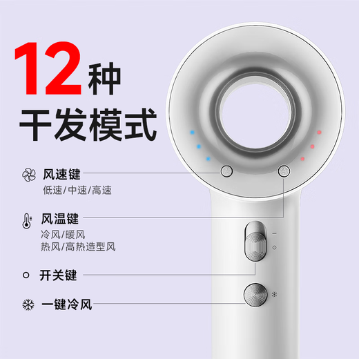 AUX hair dryer household high-power hair dryer hair dryer for men and women, soft and smooth hair care leafless high-speed hair dryer OCC silver white