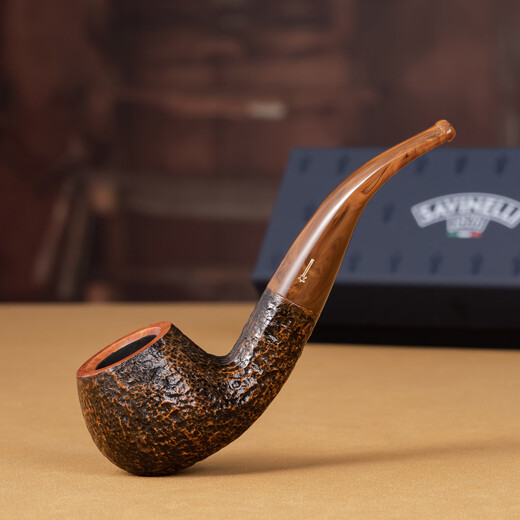 沙芬（SAVINELLI）苔原石楠木烟斗P103ZB年轮纹斗杆麻面646弯斗 烟嘴花色不固定
