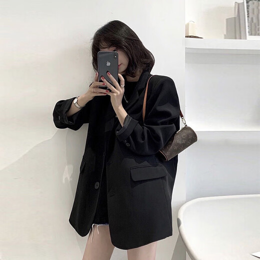 Yu Yaman Suit Women's Suit Jacket Korean Style Loose Spring and Autumn Small Man Interview and Defense Commuting Top Long Sleeve Black L Size