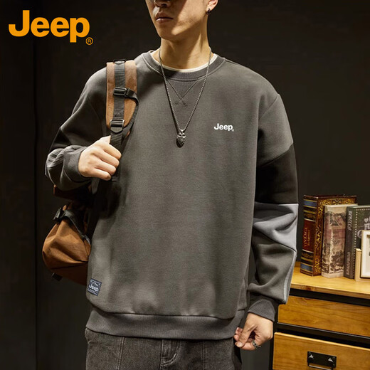 Jeep (JEEP) sweatshirt men's autumn and winter loose embroidered bottoming shirt casual top men's gray XL