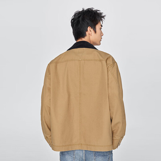 Lee25 new fall and winter product, comfortable version, contrasting color lapel workwear, large pocket design, same style jacket for men and women, trendy brown (size is too large, take one size smaller) M