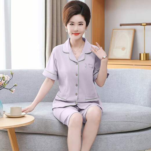 Pajama de cárdigan de la madre yalu para mujeres en algodón de verano Pantalones de manga corta de manga corta Madres de mediana edad y ancianas