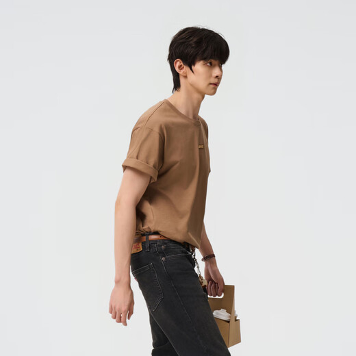 
Levi's men's LOGO embroidered casual round neck short-sleeved T-shirt A9226 brown S
