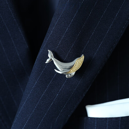 Shijun (SHIJUN) high-end men's evening suit dress brooch fashion corsage wedding groom accessories lapel pin Whale