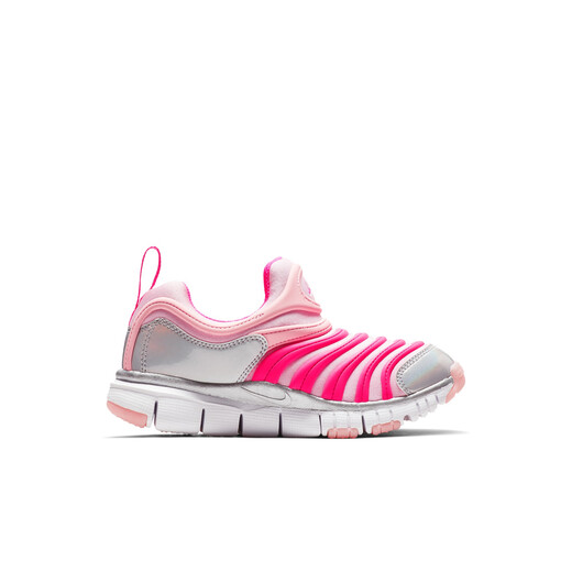 耐克（NIKE）官方毛毛虫男女童DYNAMO FREE幼童易穿脱运动鞋CI1187 686中柔粉/透明粉/白金色/金属银 28