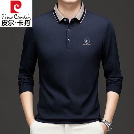 皮尔卡丹高档100%纯棉长袖t恤男2025秋季新款中年宽松休闲翻领Polo衫上衣 15810-浅兰 【高品质 不起球】 XL 175- 建议135-150斤