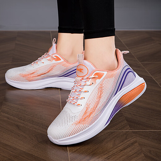 足力健大师男鞋夏季新款休闲运动鞋情侣男女网面透气跑步鞋情侣防臭小白 6636橙紫女款（双网四季款） 35